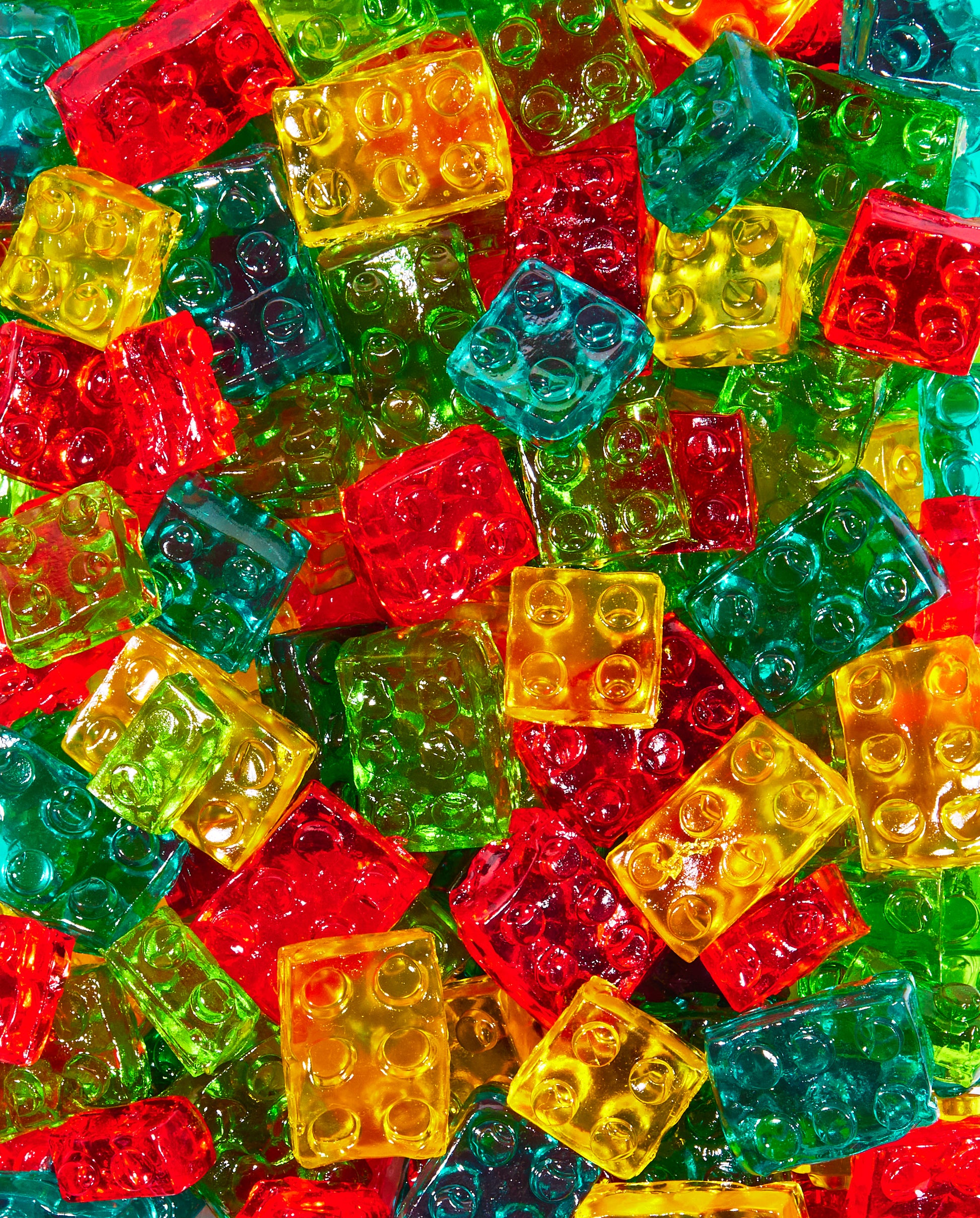 Zoomed-in 3D Fruity Gummy Blocks