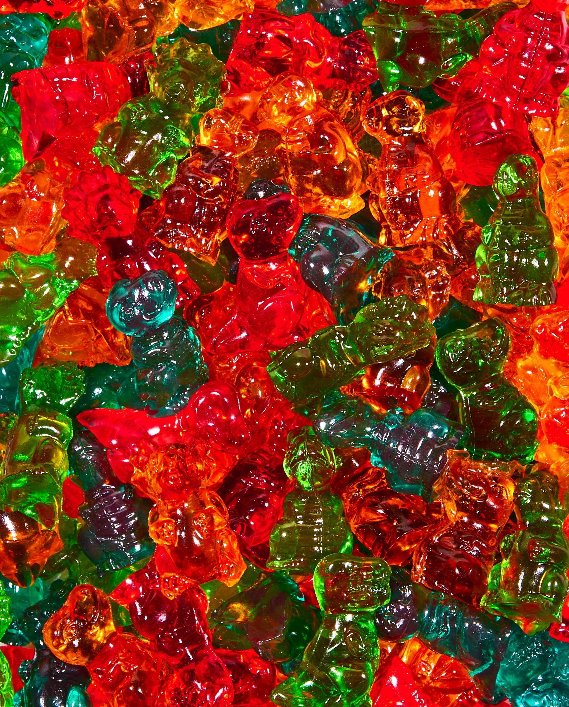 Zoomed-in 3D Fruity Gummy Dinosaurs