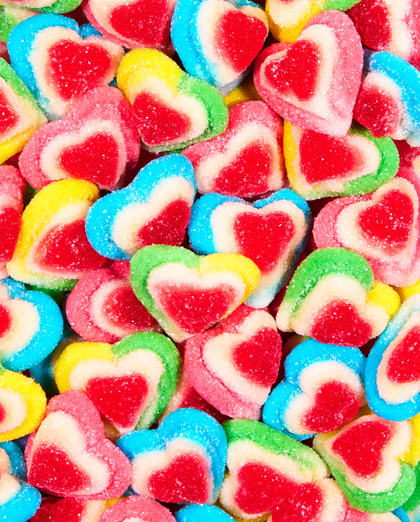 Zoomed-in Berries 'n Cream Gummy Triple Hearts