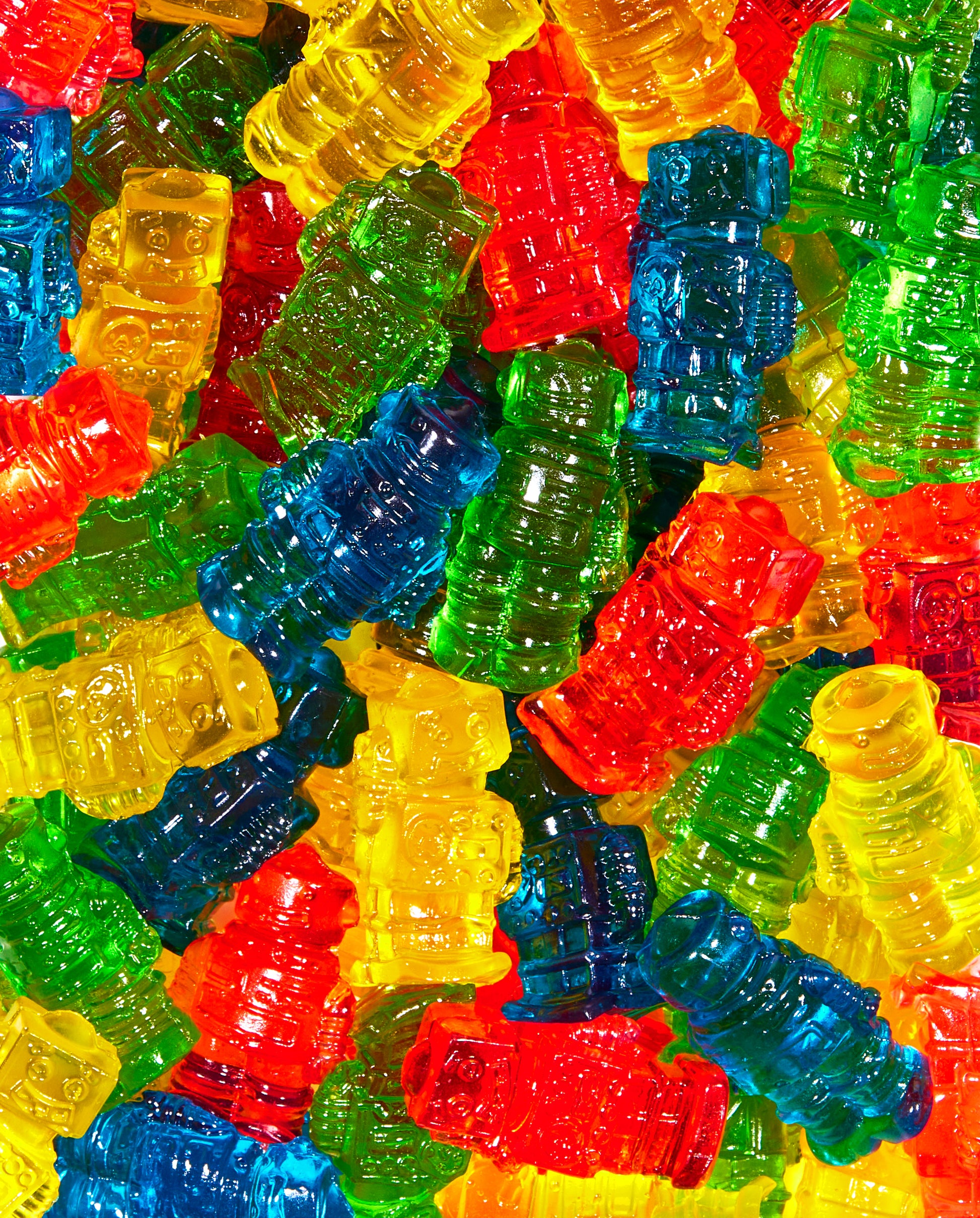 Zoomed-in 3D Fruity Gummy Robots