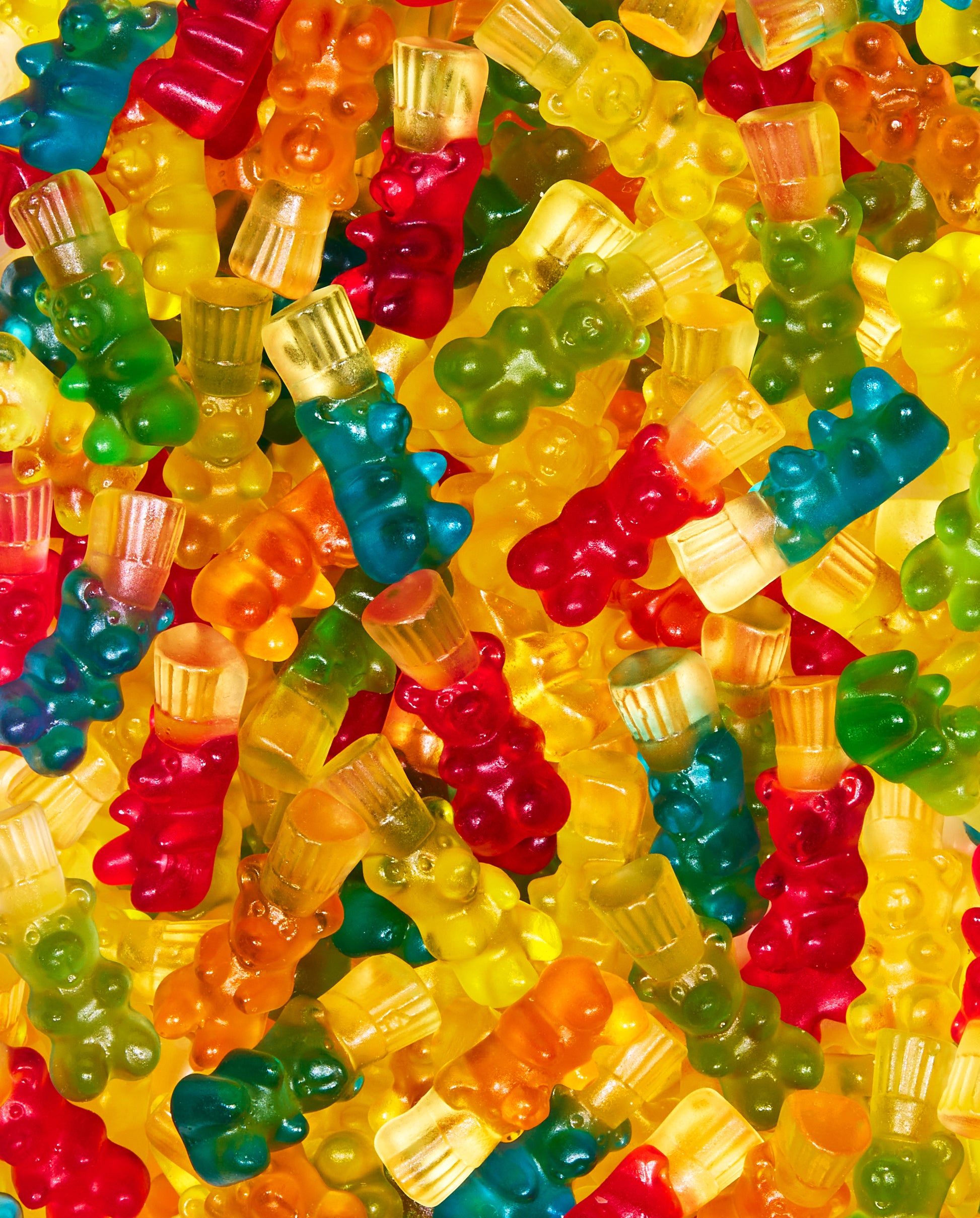 Zoomed-in Fruity Two-Tone Gummy Bears