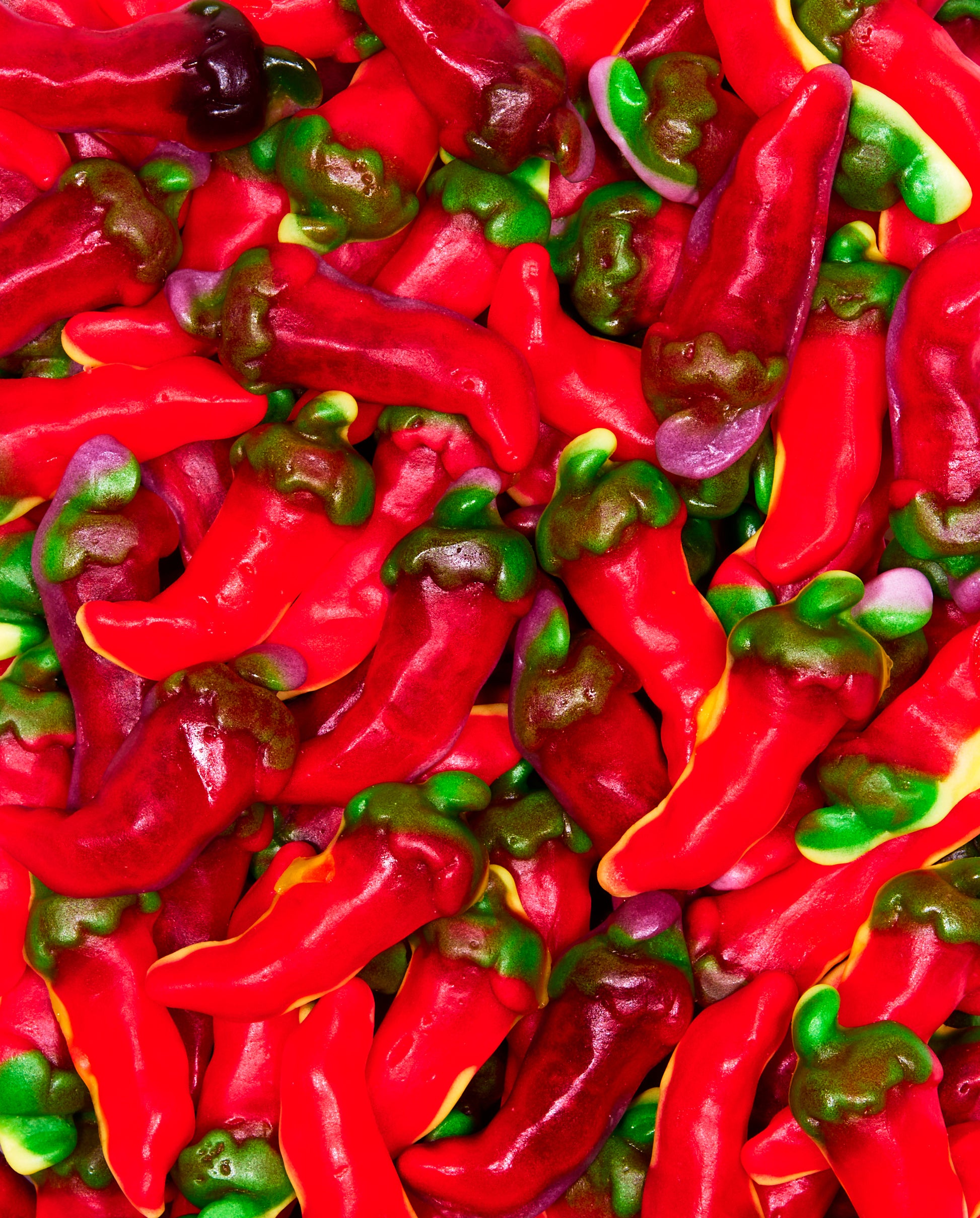 Zoomed-in Gummy Red Hot Chili Peppers