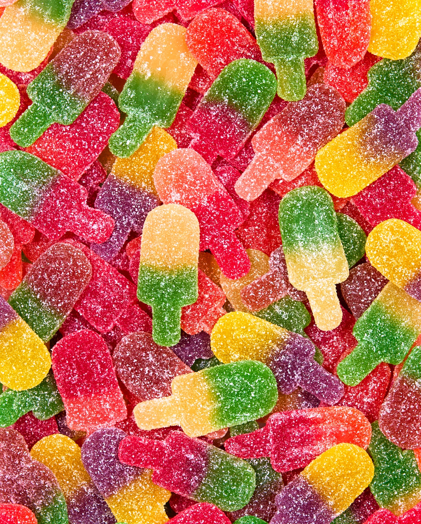 Zoomed-in Sour Fruity Fizzy Gummy Ice Pops